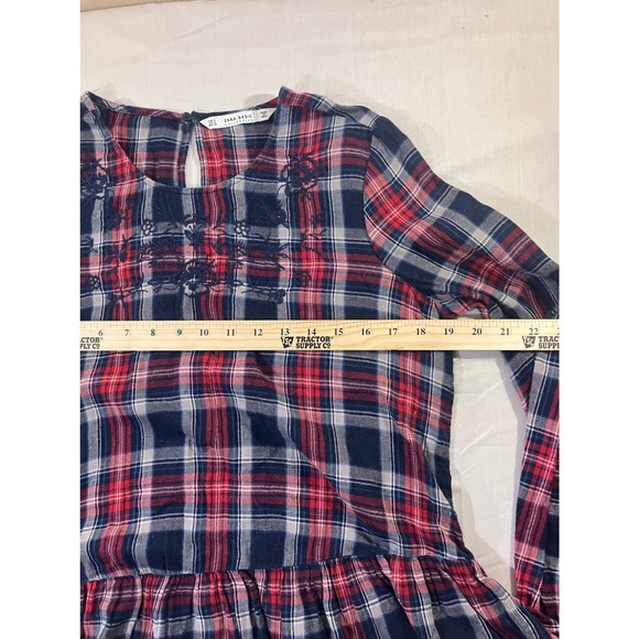 Zara Basic Collection Womens Plaid Long Sleeve Ruffle Peplum Top Size S - Picture 4 of 5
